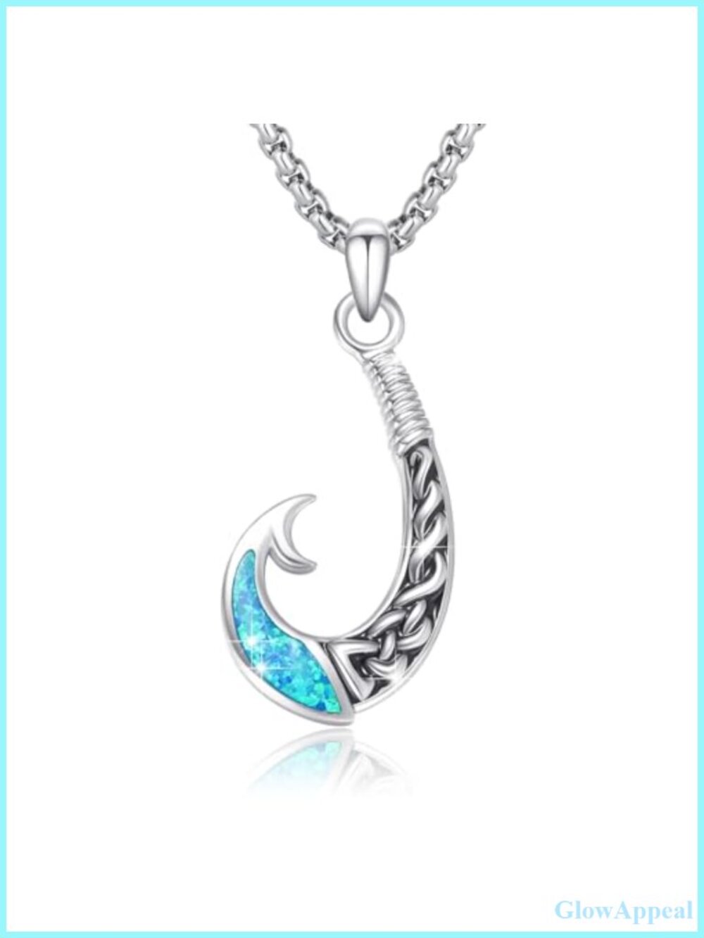 925 Sterling Silver Fish Hook Necklace Turquoise Opal Hawaiian 20in Cable Chain